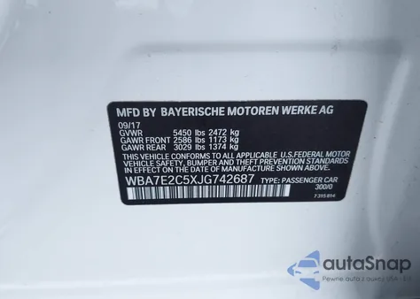 2018 BMW 740I из США, поврежденный, VIN WBA7E2C5XJG742687